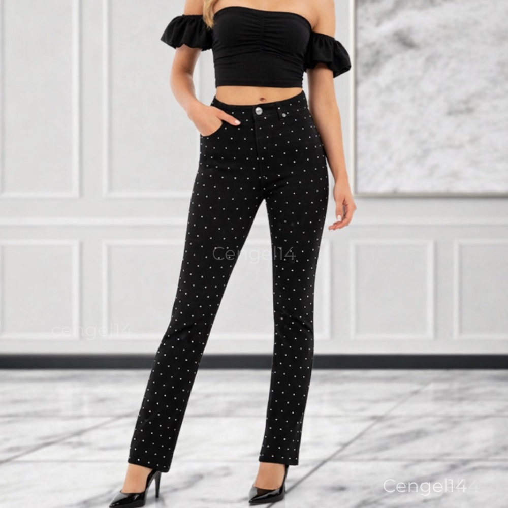 Gianni Bini Black Ivy Rhinestone Straight Leg Jeans Black 28 NWT
